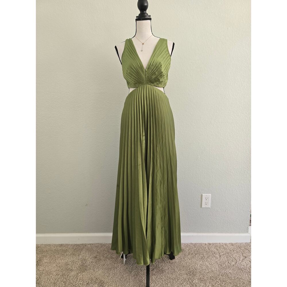 Abercrombie & Fitch Green Pleated Maxi Dress Sz S Cutout Open Back Wedding Guest - Picture 3 of 13